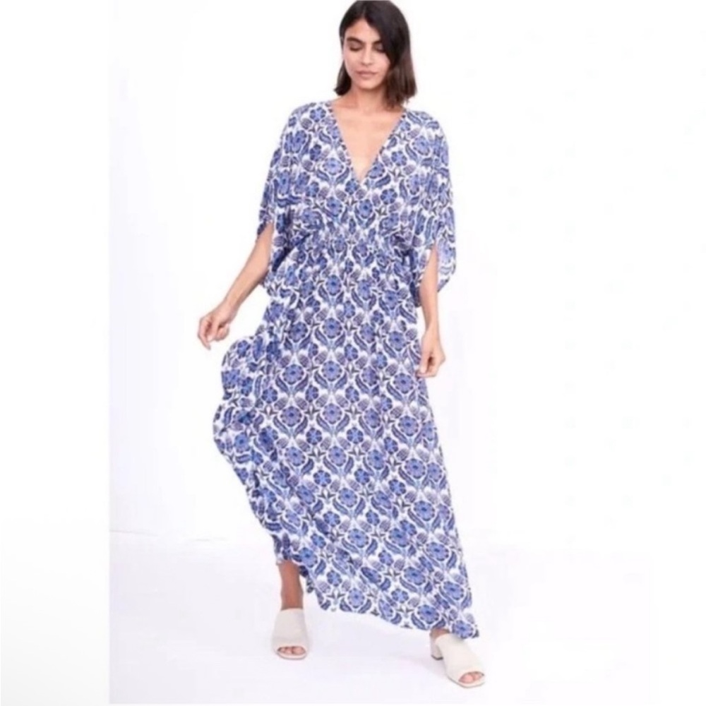 Anthropologie Blue and White Maxi Dress